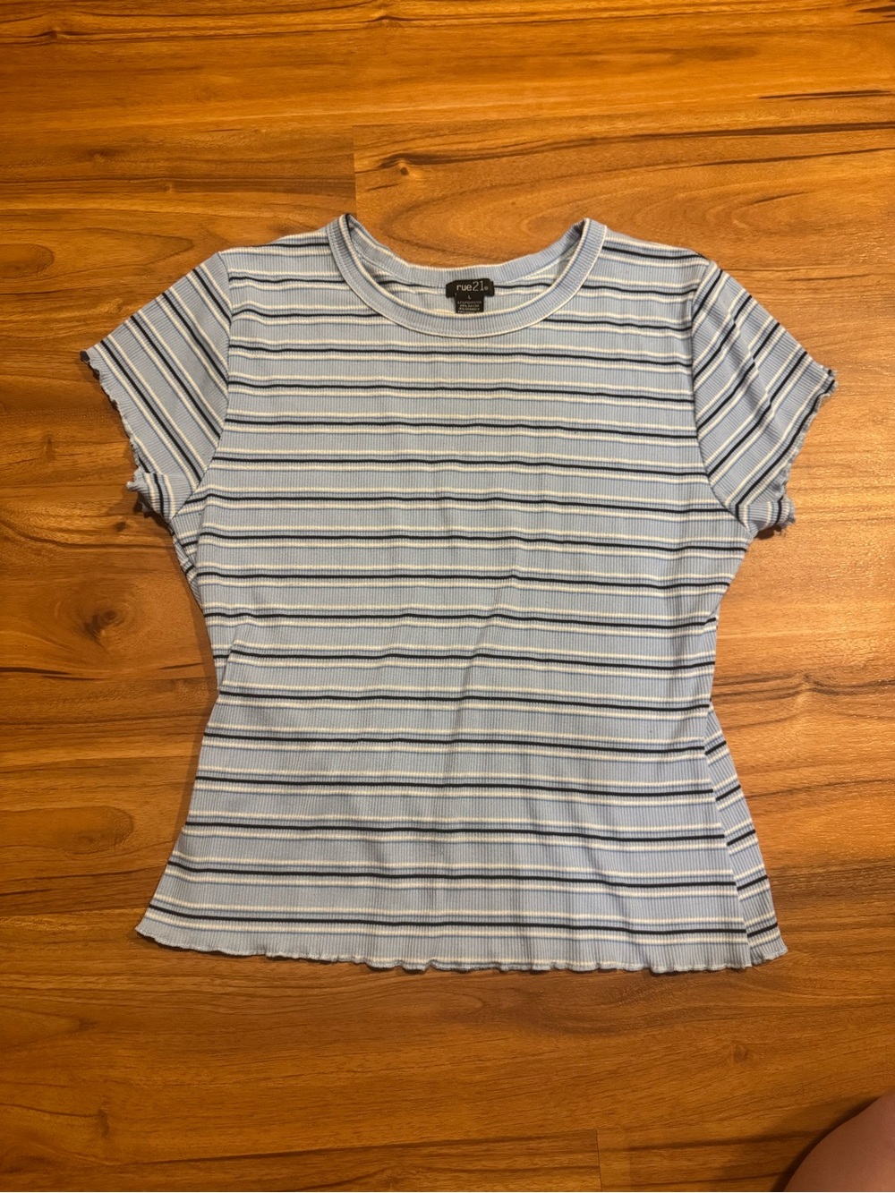 Rue21 Blue & White Striped Short Sleeve Ribbed Tee